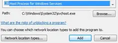 Adding svchost to Windows Firewall 